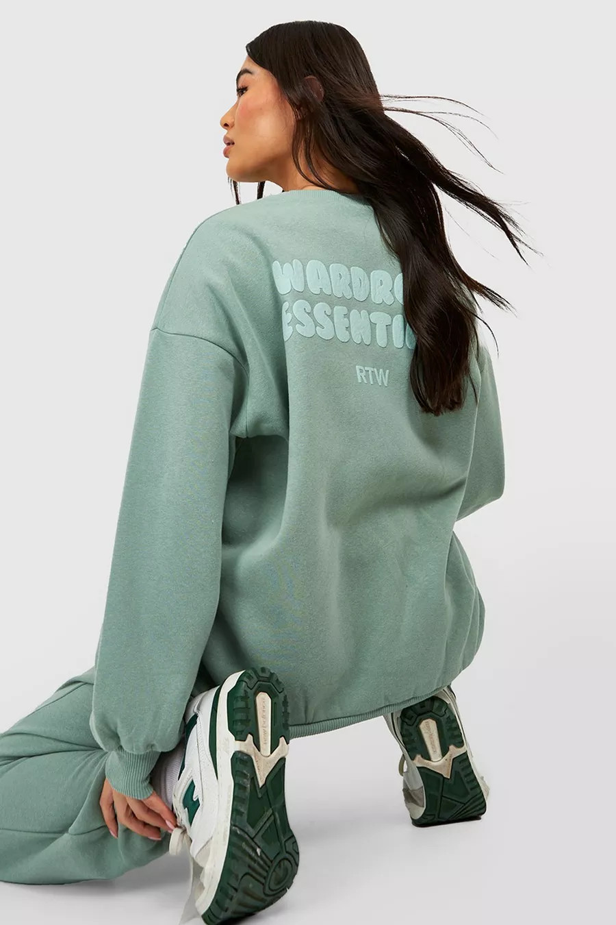Wardrobe Essentials Slogan Oversized Sweater | Boohoo.com (UK & IE)