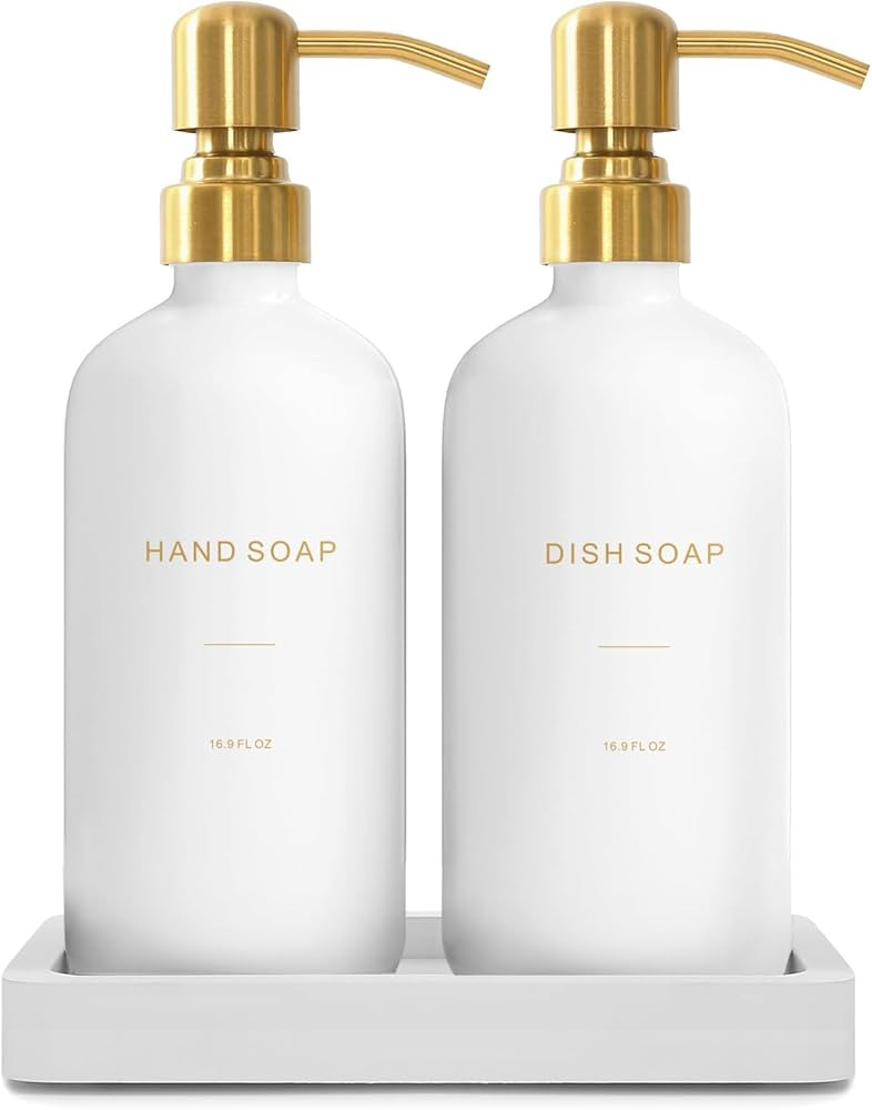 Gold Soap Dispenser Set, Glass Soap Dispenser with Stainless Steel Pump, Perfect for Modern Kitch... | Amazon (US)
