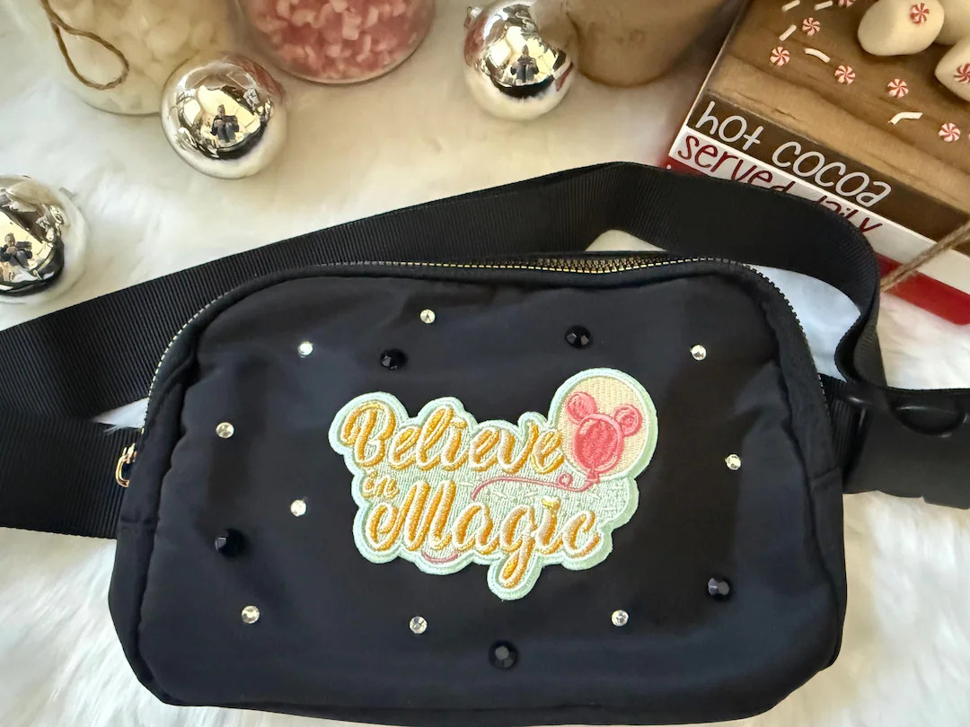 Black Rhinestone Crossbody Belt Bag, Believe in Magic Patch. Prefect Disney theme park bag. | Etsy (US)