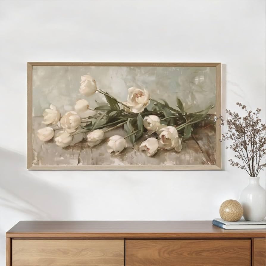 NATVVA Abstract White Tulips Print Poster Vintage Floral Print Wall Art Canvas Artwork Wall Decor... | Amazon (US)