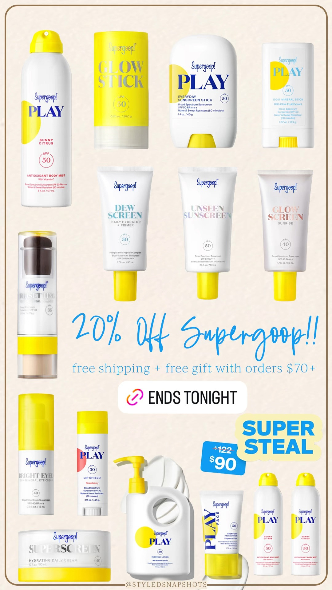 20% off Supergoop ends tonight!! Free shipping plus free gift with orders $70+

#LTKSaleAlert