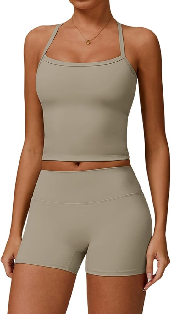 Two Piece Workout Sets For Women Tank Top Matching High Waist Booty Lifting Shorts Gym Yoga Activ... | Amazon (US)