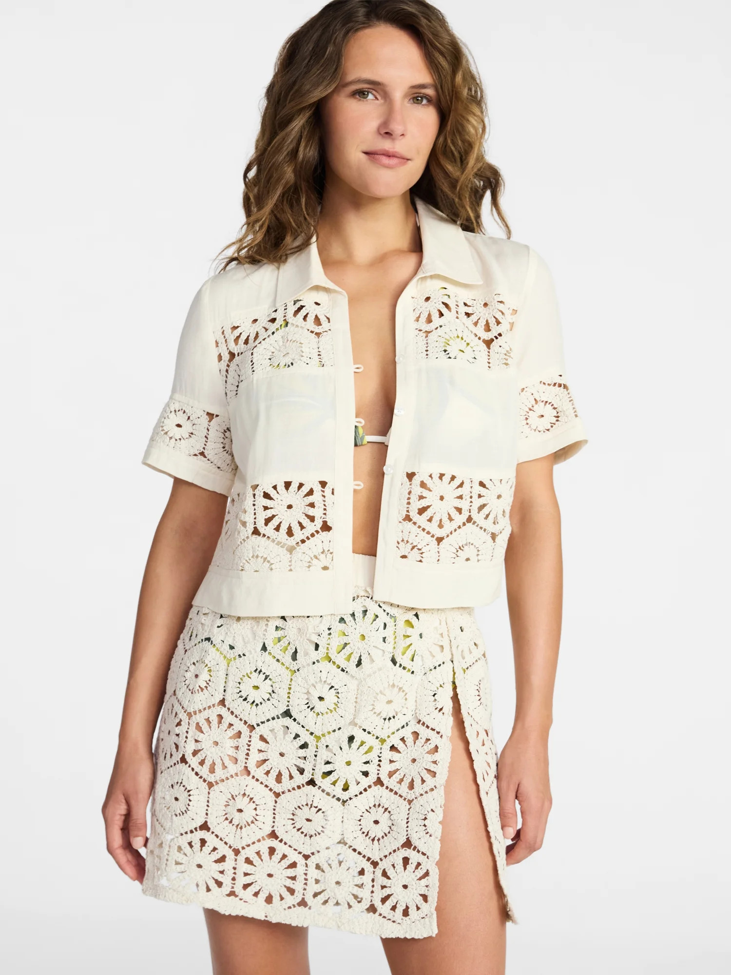 Time and Tru Women's and Women's Plus Size Palm Crochet Coverup Top, Sizes XS-3X | Walmart (US)