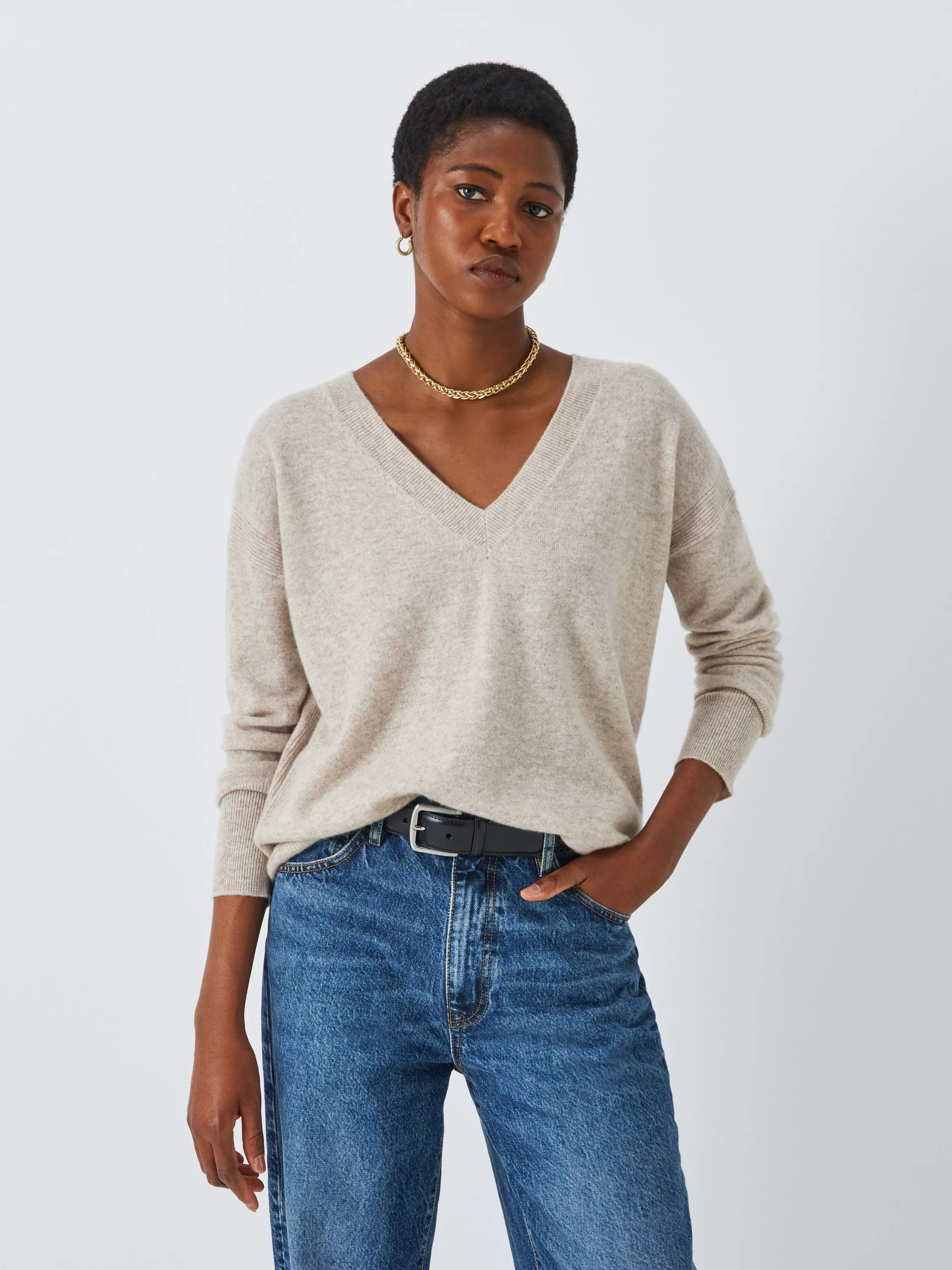 John LewisCashmere Relaxed V-Neck Jumper, Toast, 8 | John Lewis (UK)