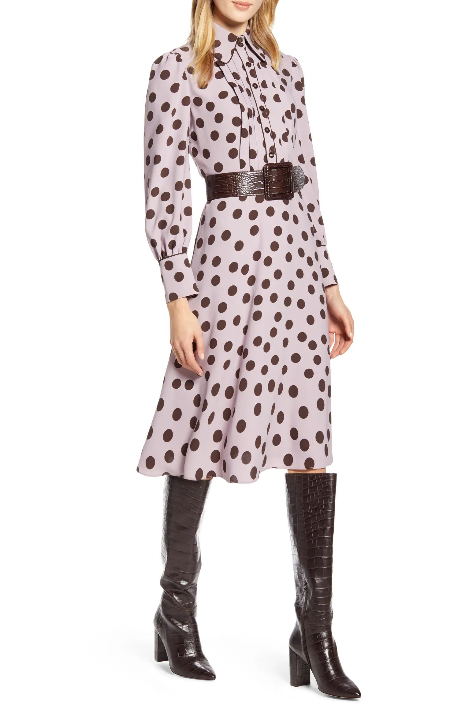 x Atlantic-Pacific Button & Pleat Polka Dot Fit & Flare Dress | Nordstrom