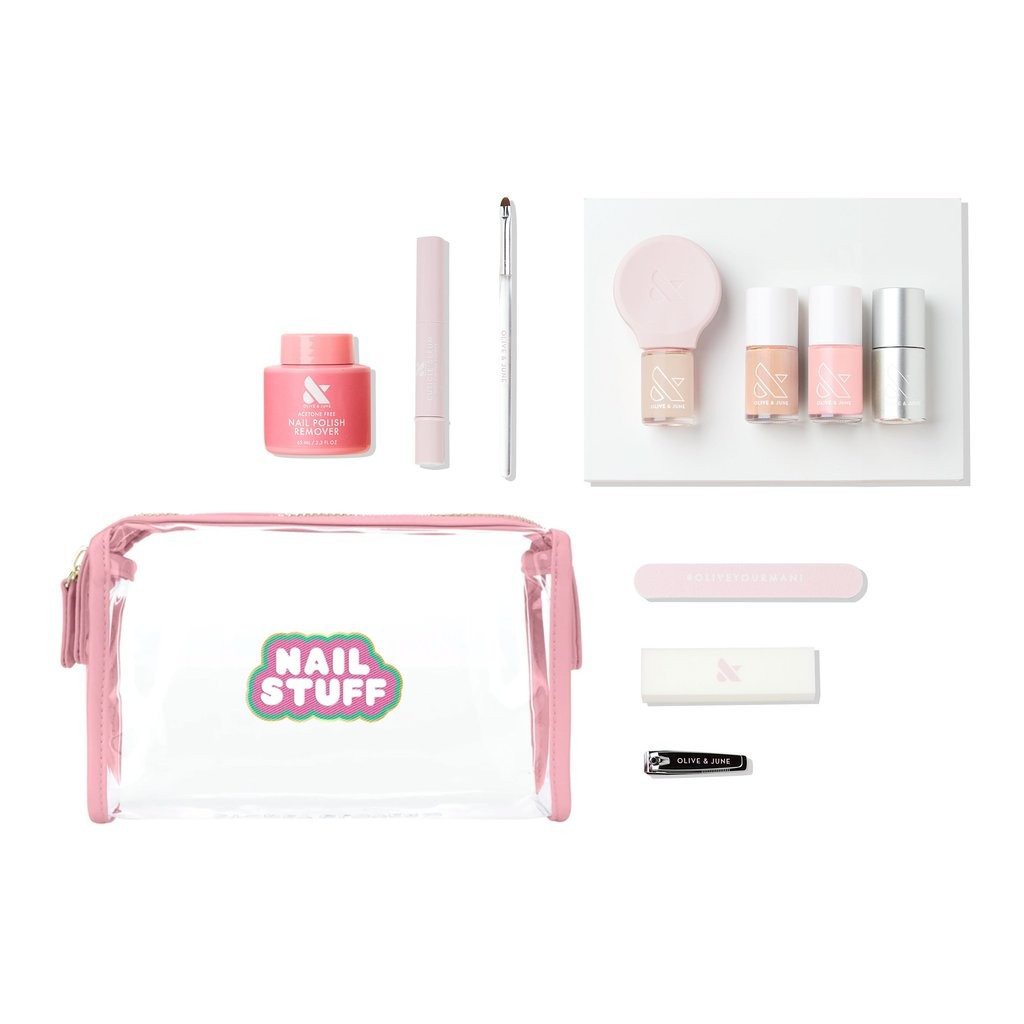Flamingo Travel Pouch with Olive & June "Nail Stuff" Kit | Stoney Clover Lane