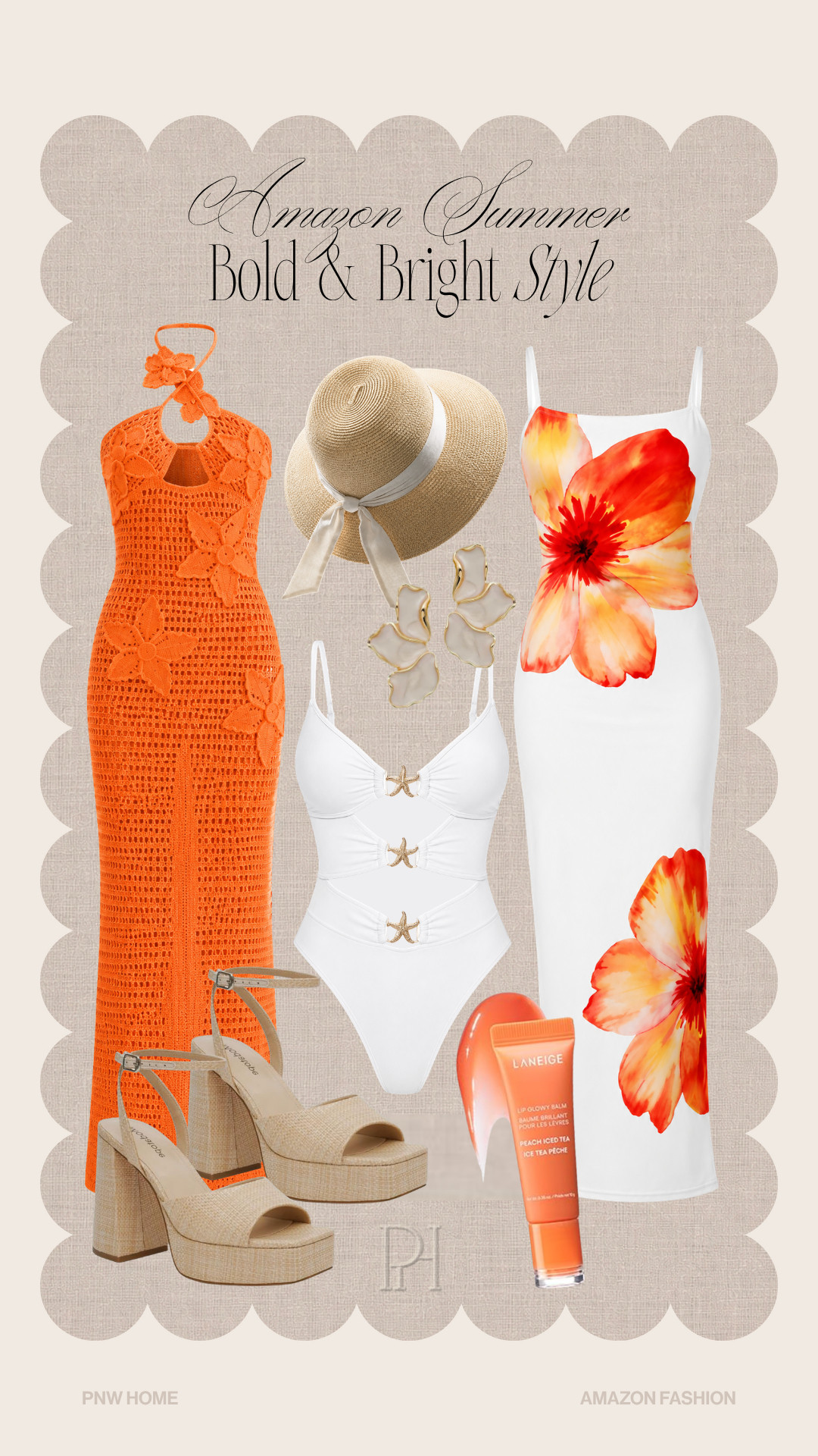 Loving these bright pieces for a fun look on summer vacation!

Amazon fashion, crochet dress, orange dress, maxi dress, floral dress, white dress, sun hat, wide brim hat, floral petal earrings, white swimsuit, one piece swimwear, swimsuit, bathing suit, lip balm, lip gloss, platform sandals, high heeled sandals, resort wear, vacation looks, vacation outfit, vacation style 

 #LTKootd #LTKSwim #LTKTravel