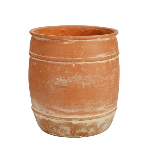 11"H x 9.5" Dia Aged Terracotta Clay Planter Pot with Drainage Hole, Rustic Farmhouse Style Flower Pot with Distressed Finish, Vintage Decorative Planter for Indoor Outdoor Garden, Patio, Porch | Amazon (US)