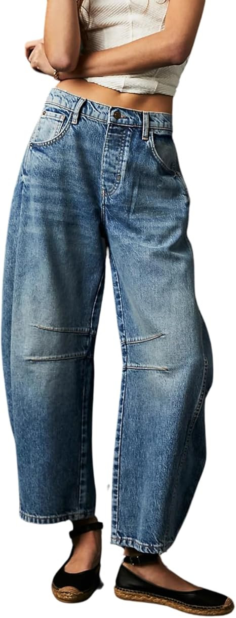 Barrel Jeans Women Baggy Boyfriend Jeans for Women y2k Cargo Jeans Wide Leg High Waist Midrise Bu... | Amazon (US)