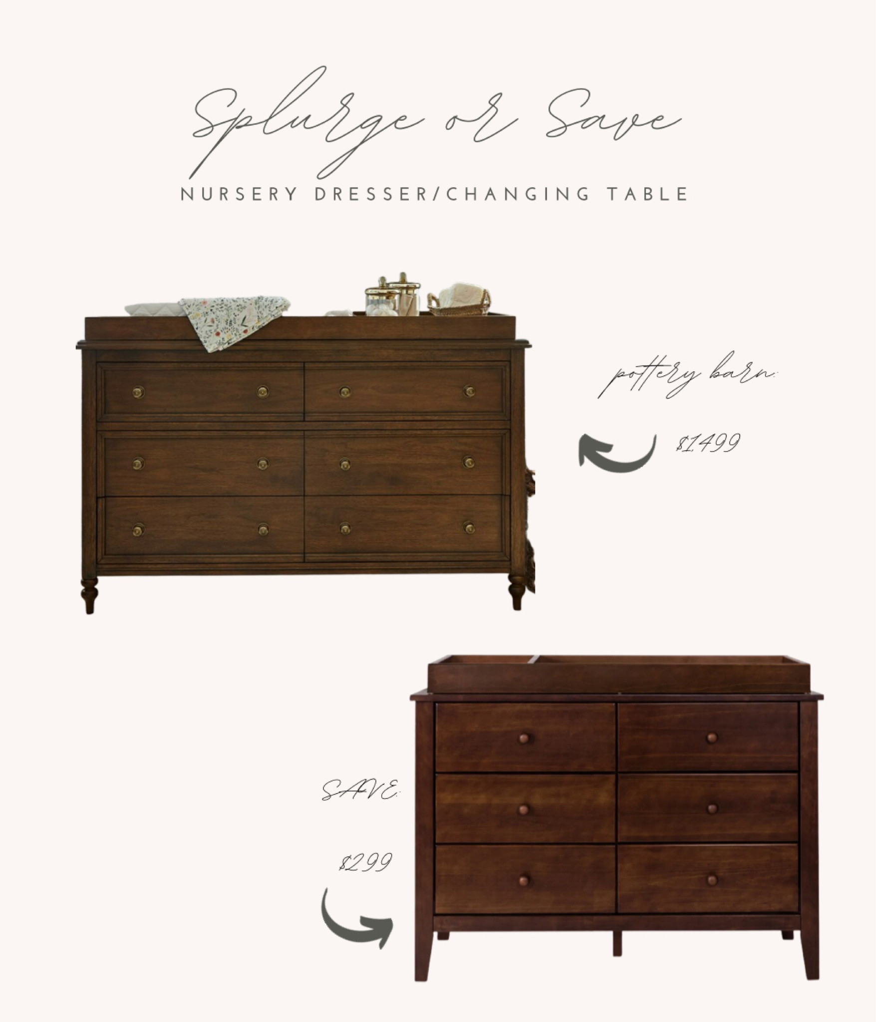 Splurge or save on a deep espresso wood tone dresser for your baby nursery! Dresser than is also changing table station. Pottery barn vs wayfair dupe. 

#LTKbump #LTKbaby #LTKhome