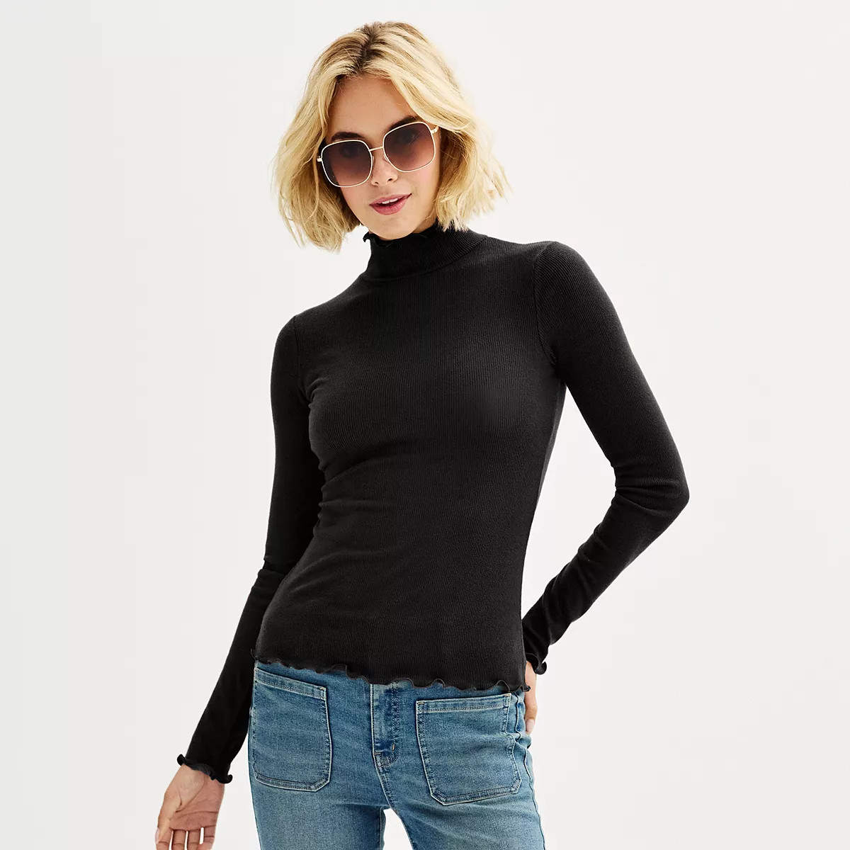 Juniors' SO® Long Sleeve Ribbed Mockneck Top | Kohl's