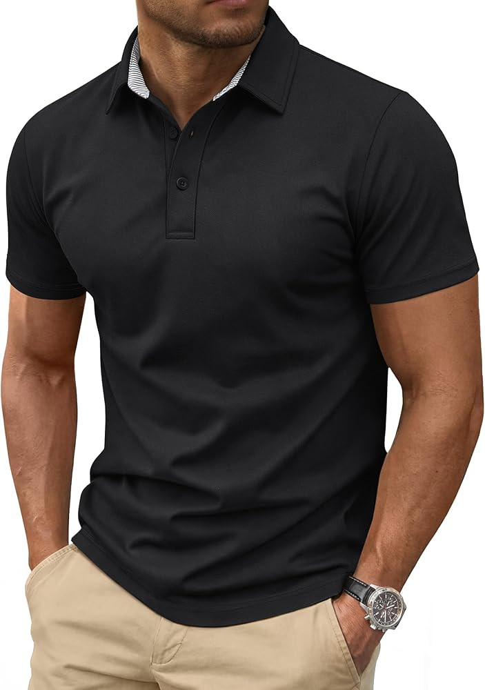 Cotrasen Men's Polo Shirts Short Sleeve Cotton Pique 3 Buttons Golf Shirts Classic Fit Casual Per... | Amazon (US)