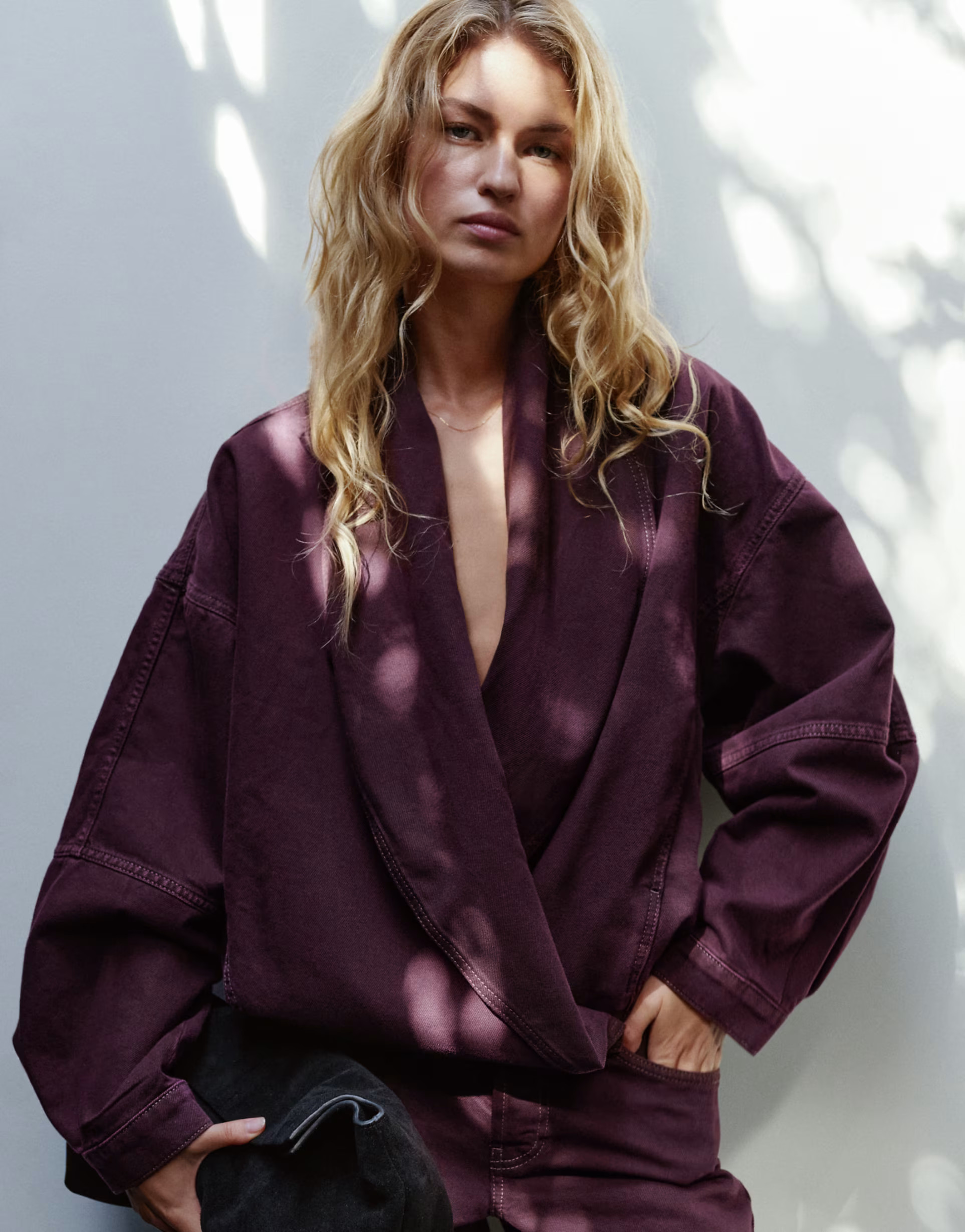 Topshop Wrap drape neckline bomber jacket in aubergine | ASOS (Global)