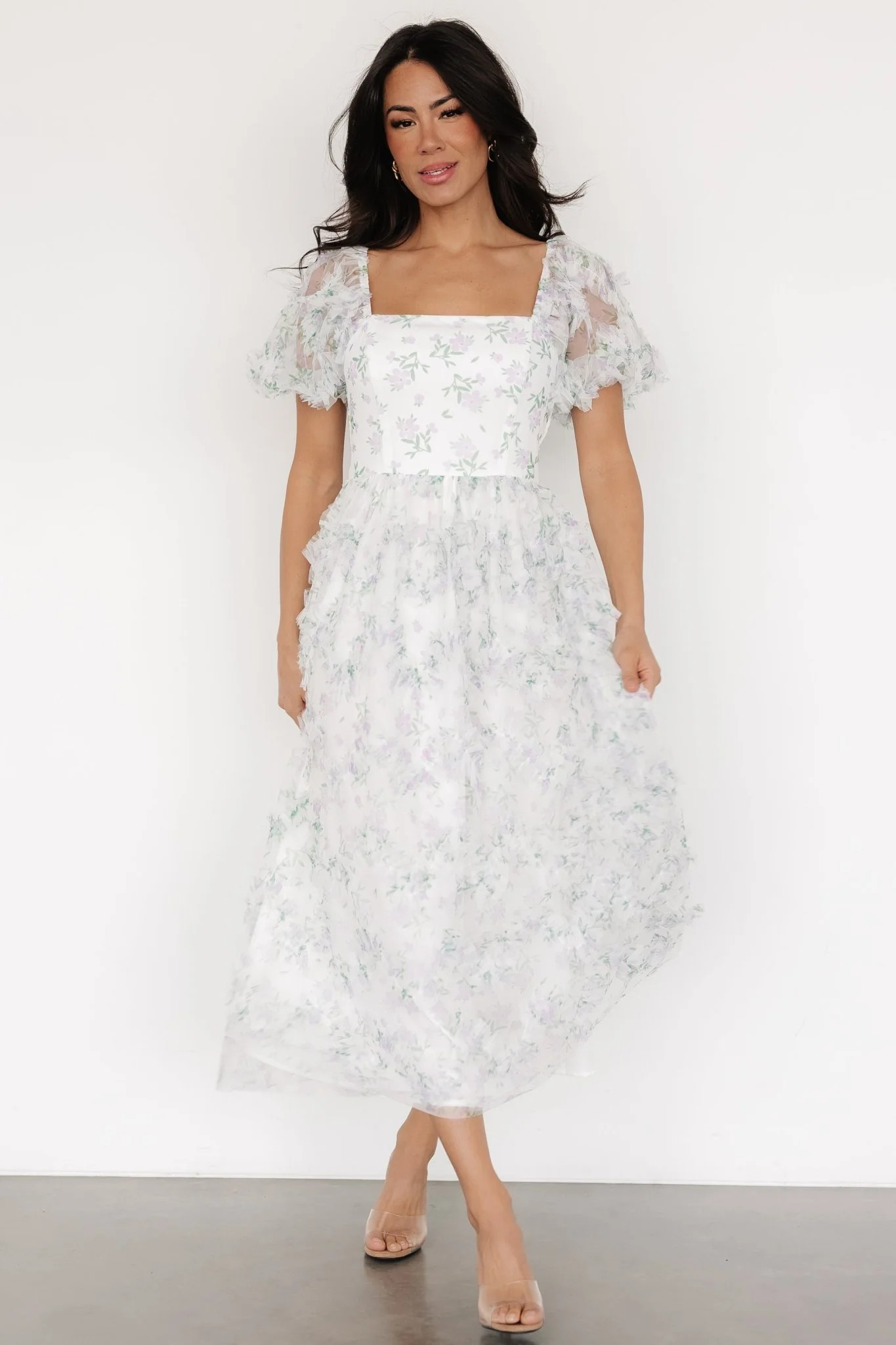 Kiera Ruffle Dress | Off White + Lavender | Baltic Born