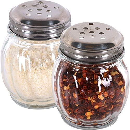 (Set of 2) 6-Ounces Glass Cheese and Spice Shakers with Stainless Steel Perforated and Slotted Caps, | Amazon (US)