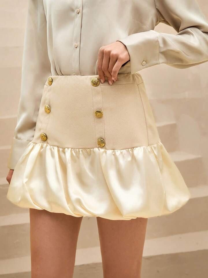 CLARA VERO Fashionable Women's Balloon Button Detailed Skirt, Suitable For Summer | SHEIN