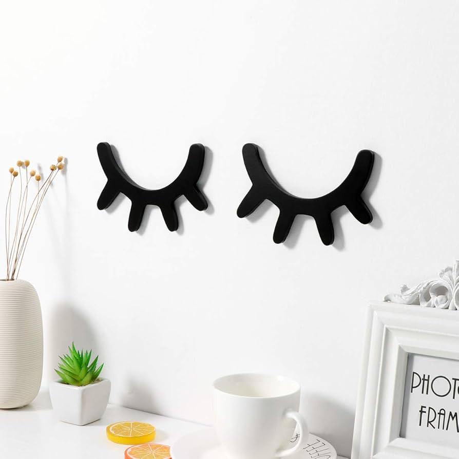 VOSAREA 2pcs Sleepy Eyes Wall Decor Wooden Eyelash Bedoom Wall Decoration Sleepy Eyes Wall Sticke... | Amazon (US)