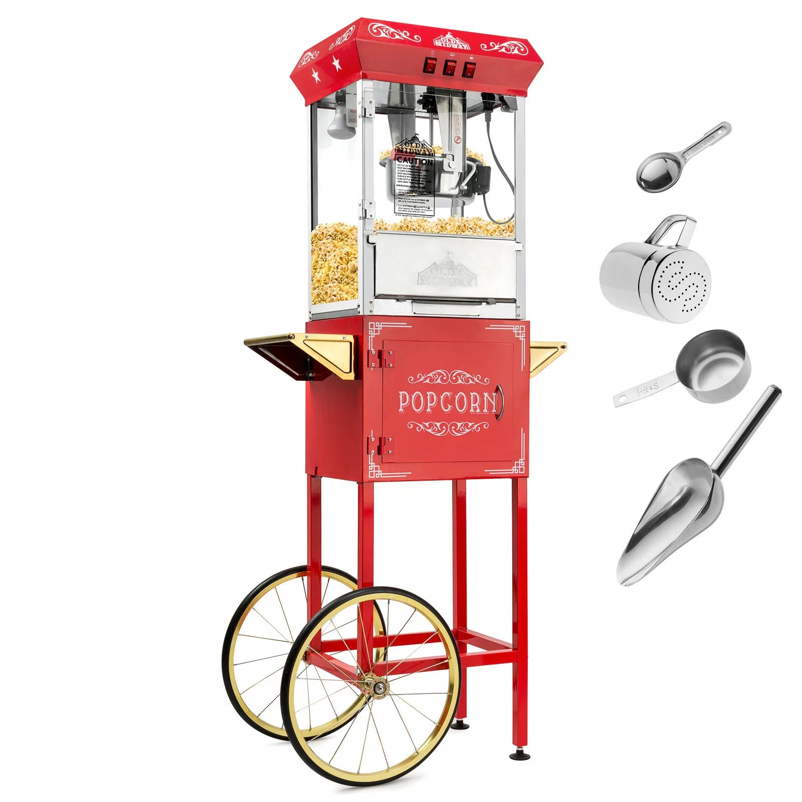 Olde Midway Vintage Style Popcorn Machine Maker Popper with Cart and 8-Ounce Kettle | Walmart (US)