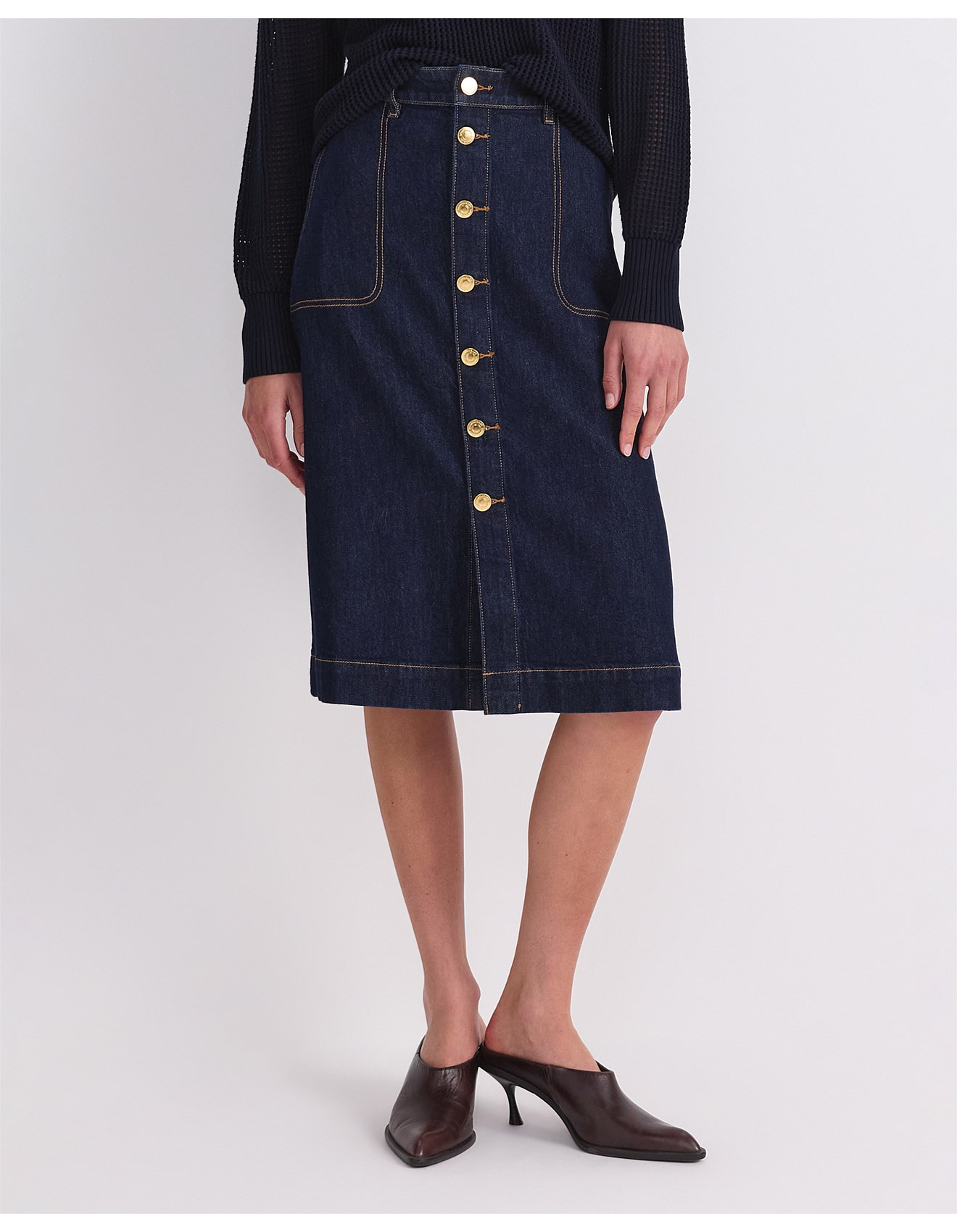 PEYTON DENIM MIDI SKIRT | David Jones (Australia & New Zealand)