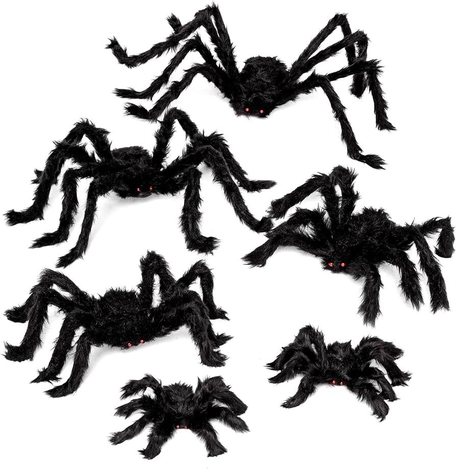 Halloween Realistic Hairy Spiders Set (6 Pack), Halloween Spider Props, Scary Spiders with Differ... | Amazon (US)
