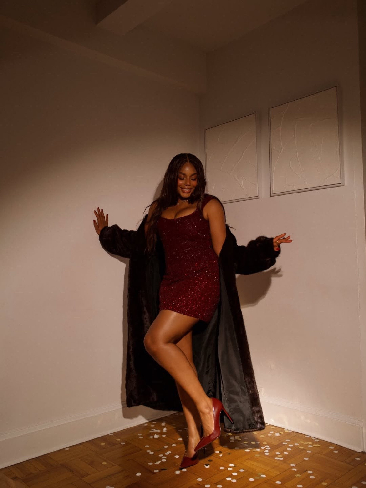 In my birthday suit 🤍 celebrating another year in the most stunning dress! This clio peppiatt dress is absolutely stunning and the perfect statement mini dress for your next night out. Styled with floor length faux fur coat and burgundy heels! … For more links to new years eve outfit, cozy sets, chilco maxi skirt, red light mask, cheirosa 67 perfume mist, valentines day decor, vacation outfits beach, bounce fleece funnel neck tunic, follow me on LTK! ✨

#LTKgrwm #LTKSeasonal #LTKWedding