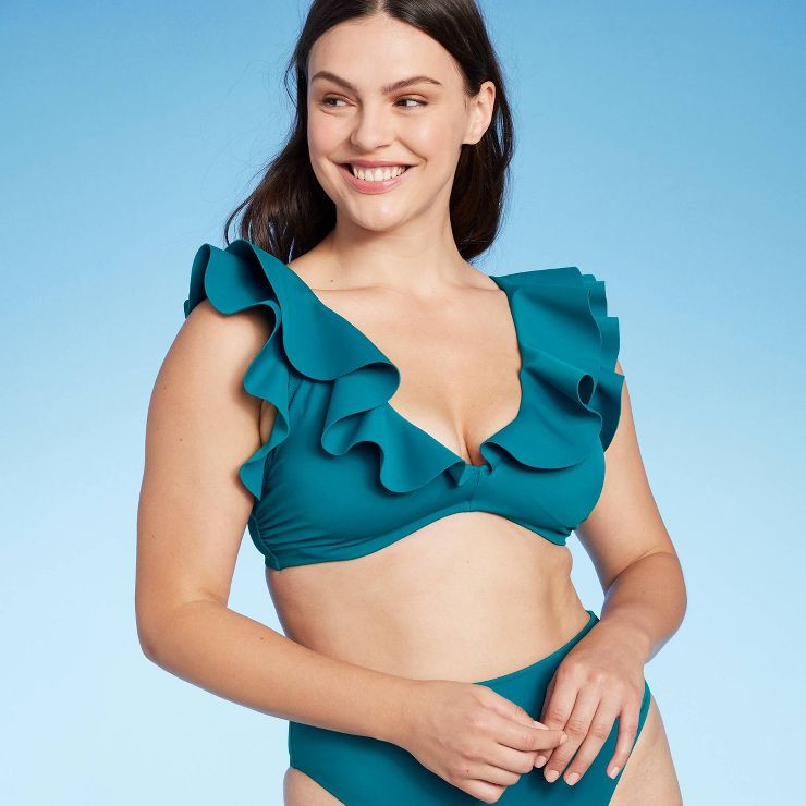 Women's Ruffle Bralette Bikini Top - Shade & Shore™ Teal Green | Target