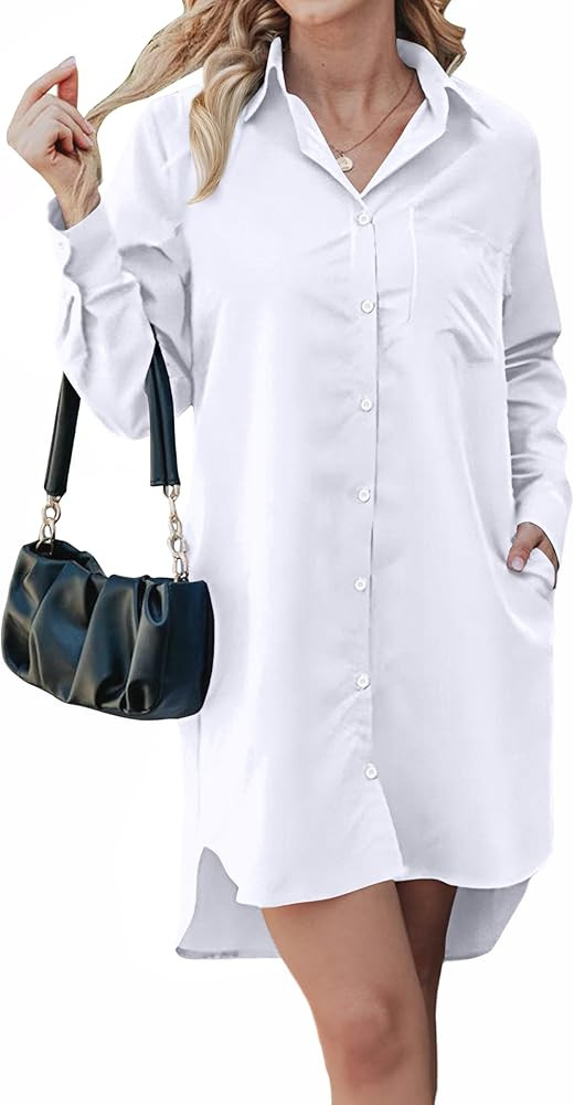 Choichic Button Down Shirt Dress Long Sleeve Tunics Blouse Tops | Amazon (US)