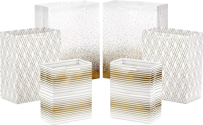 Hallmark Gold Gift Bag Assortment - Diamonds, Stripes, Dots (Pack of 6: 2 Medium 9", 2 Large 11",... | Amazon (US)