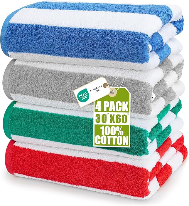 Utopia Towels Pack of 4 Cabana Beach Towels, Oversized 30 x 60 Inches Cotton Beach Towel Set, Smo... | Amazon (US)