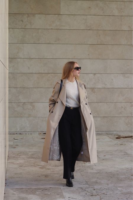 Trench coat look 

Beige trench coat, long trench coat, black suit pants, black pants, black trousers, black belt, celine belt, black ankle boots 

#LTKeurope #LTKSeasonal #LTKstyletip