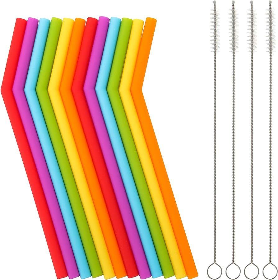 Reusable Silicone Straws for Toddlers & Kids - 12 pcs Flexible Short Drink 6.7" Straws for 6-12 o... | Amazon (US)