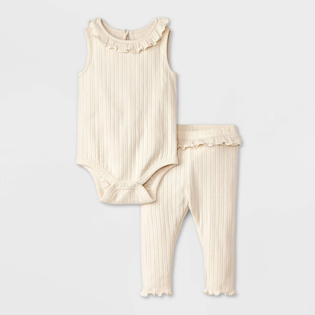 Baby Girls' Pointelle Ribbed Romper & Leggings Set - Cloud Island™ Cream | Target