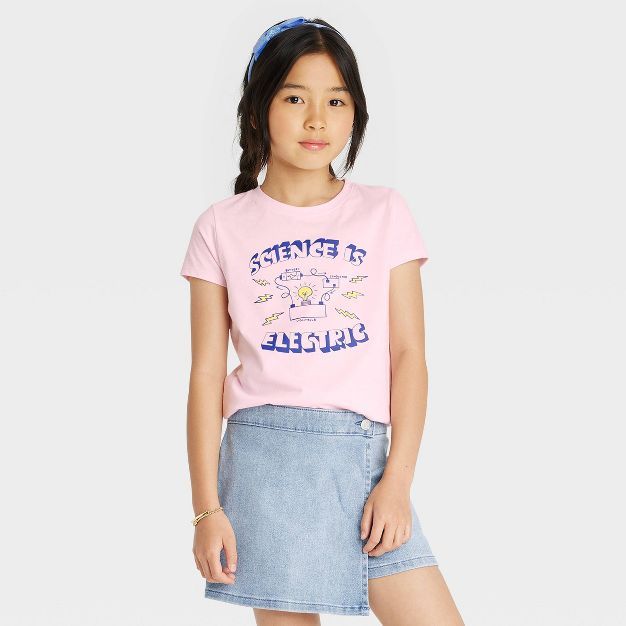 Girls' 'Science' Short Sleeve Graphic T-Shirt - Cat & Jack™ Light Pink | Target