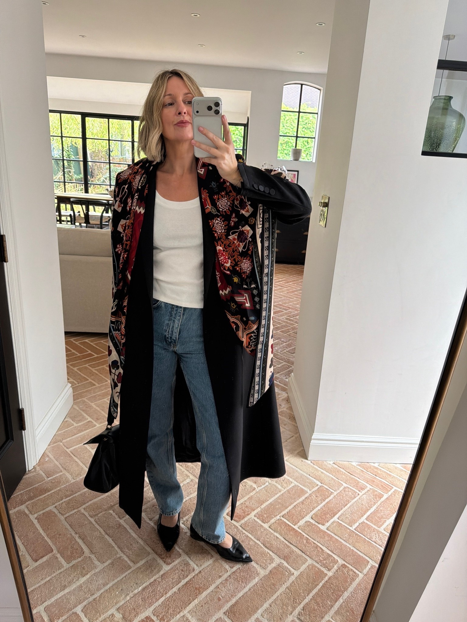 printed silk duster coat, kimono style jacket, floral print robe coat, white ribbed cami top, straight leg jeans, black pointed pumps, black slouchy shoulder bag, statement outerwear, layered autumn outfit, elevated basics, quiet luxury, transitional dressing, effortless chic, ltkstyletip, ltkseasonal, ltkfindsunder100, outfit inspo, capsule wardrobe essentials

#LTKFashionMonth #LTKpartywear #LTKstyletip