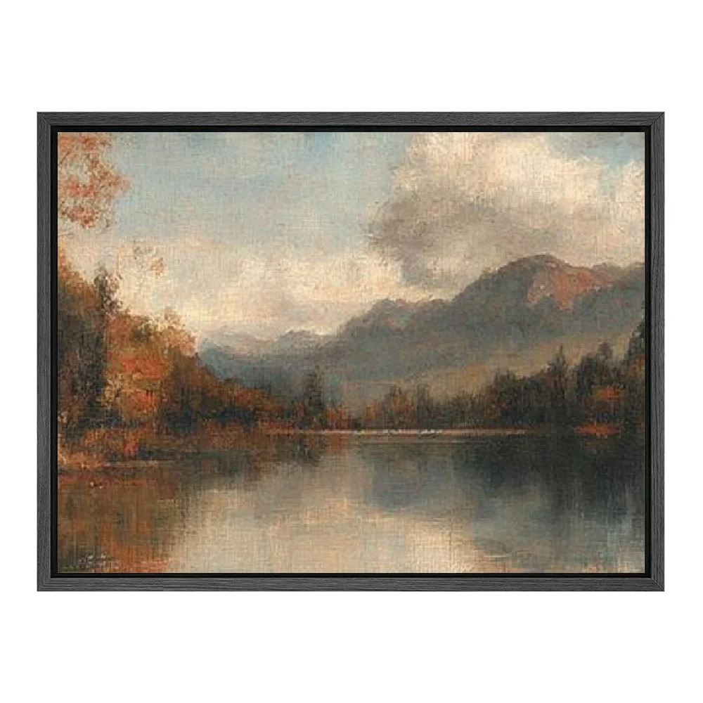 NJSTORE  Framed Canvas Wall Art Vintage Print Fall Lake Landscape Oil Paintings Autumn Rustic Moo... | Walmart (US)