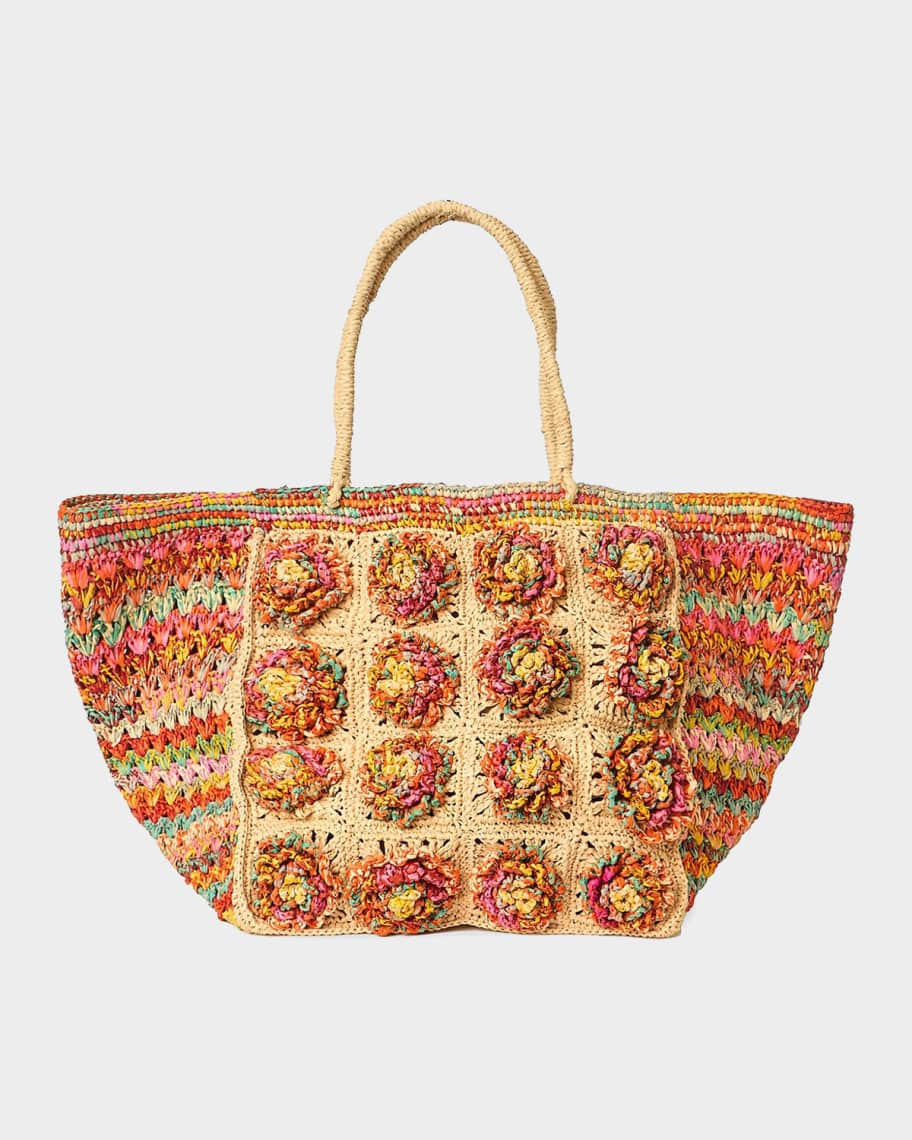 BTB Los Angeles Hazel Floral Woven Raffia Tote Bag | Neiman Marcus