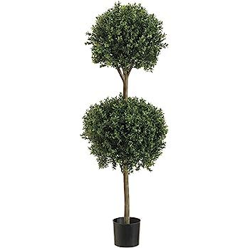 4' Double Ball-shaped Boxwood Topiary in Plastic Pot Two Tone Green | Amazon (US)