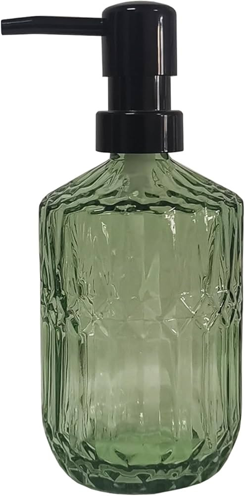 Green Glass Soap Dispenser with Black Pump, 15oz Liquid Hand Dispenser, Refillable Lotion Dish So... | Amazon (US)