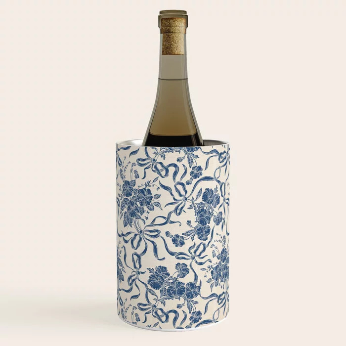 Chic Modern Vintage Ivory Navy Blue Floral Pattern Wine Chiller by Pink Water | Society6 | Society6