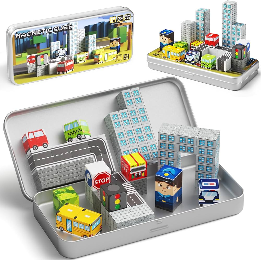 City-Themed Magnetic Building Blocks - Portable & Travel-Friendly Set for Ages 3+, STEM Learning ... | Amazon (US)