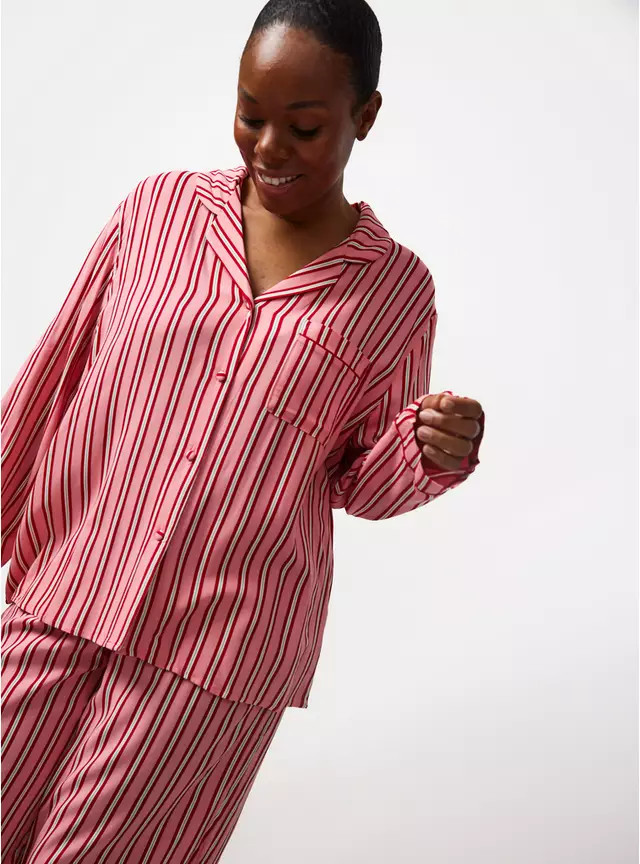 Pink Striped Viscose Traditional Pyjamas XL | Tu Clothing