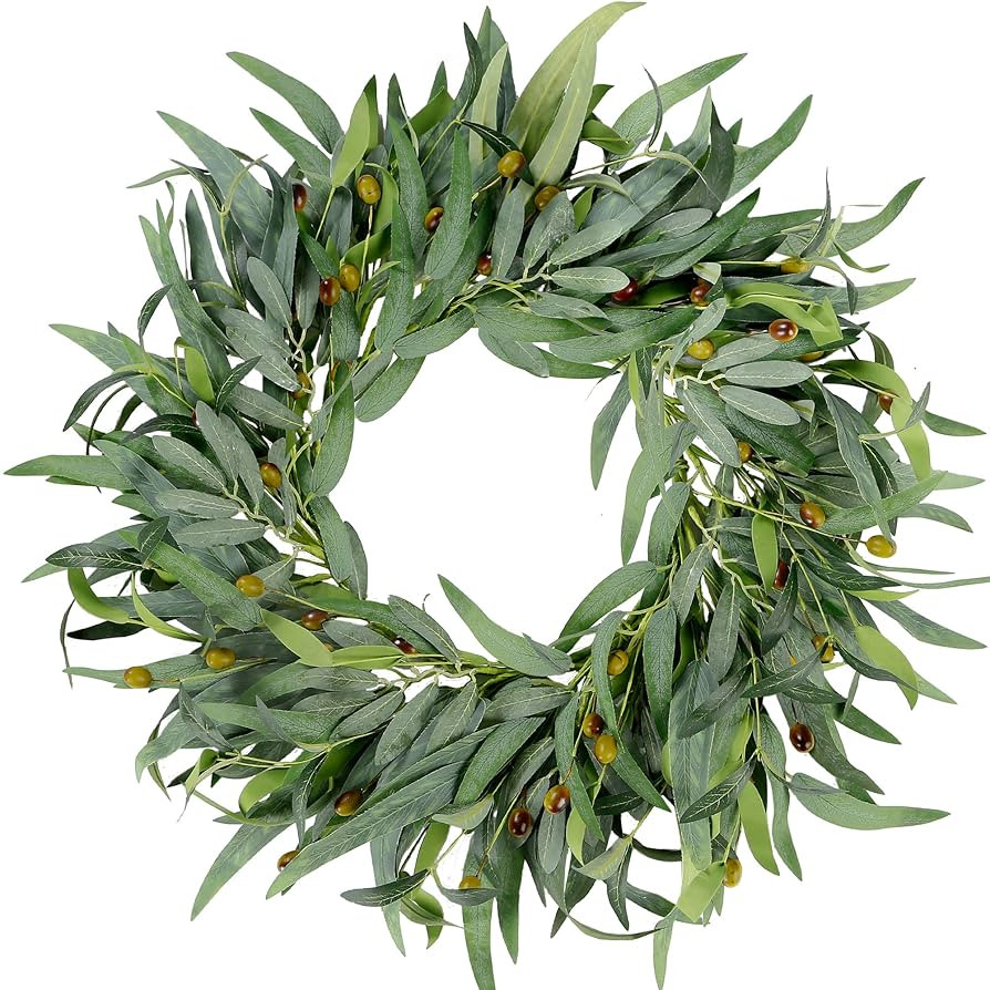 Sggvecsy Artificial Olive Wreath for Front Door 22 inch Greenery Wreath with Olive Leaves Olive B... | Amazon (US)
