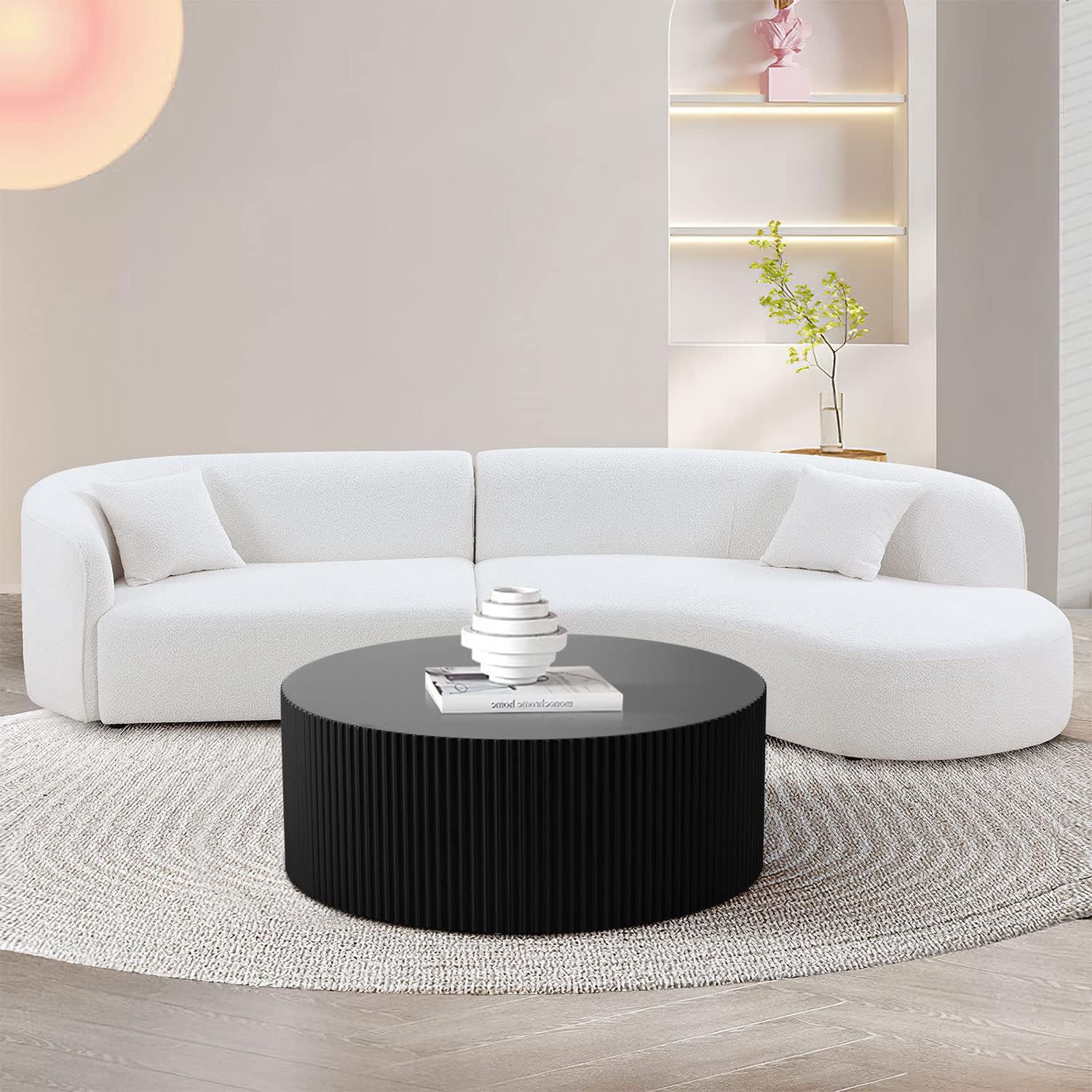 kevinplus Black Round Coffee Table Modern Side Table End Table for Living Room, Wood Circle Drum ... | Amazon (US)
