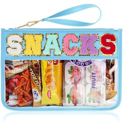 Snack Bag for Travel - Clear Chenille Varsity Letter Flat Pouch with Zipper, 12.2\u00d78.46 inch ... | Amazon (US)