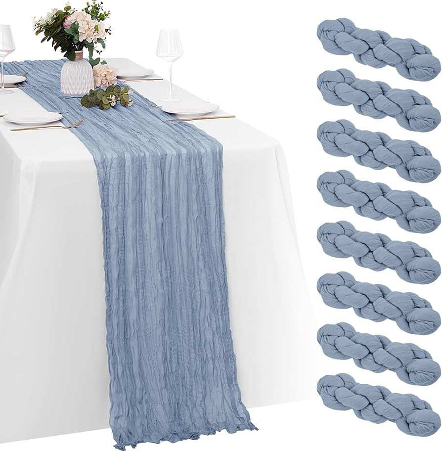 8 Pack Dusty Blue Cheesecloth Table Runners 20x120 Inch Gauze Table Runner Cheese Cloth 10FT Blue... | Amazon (US)