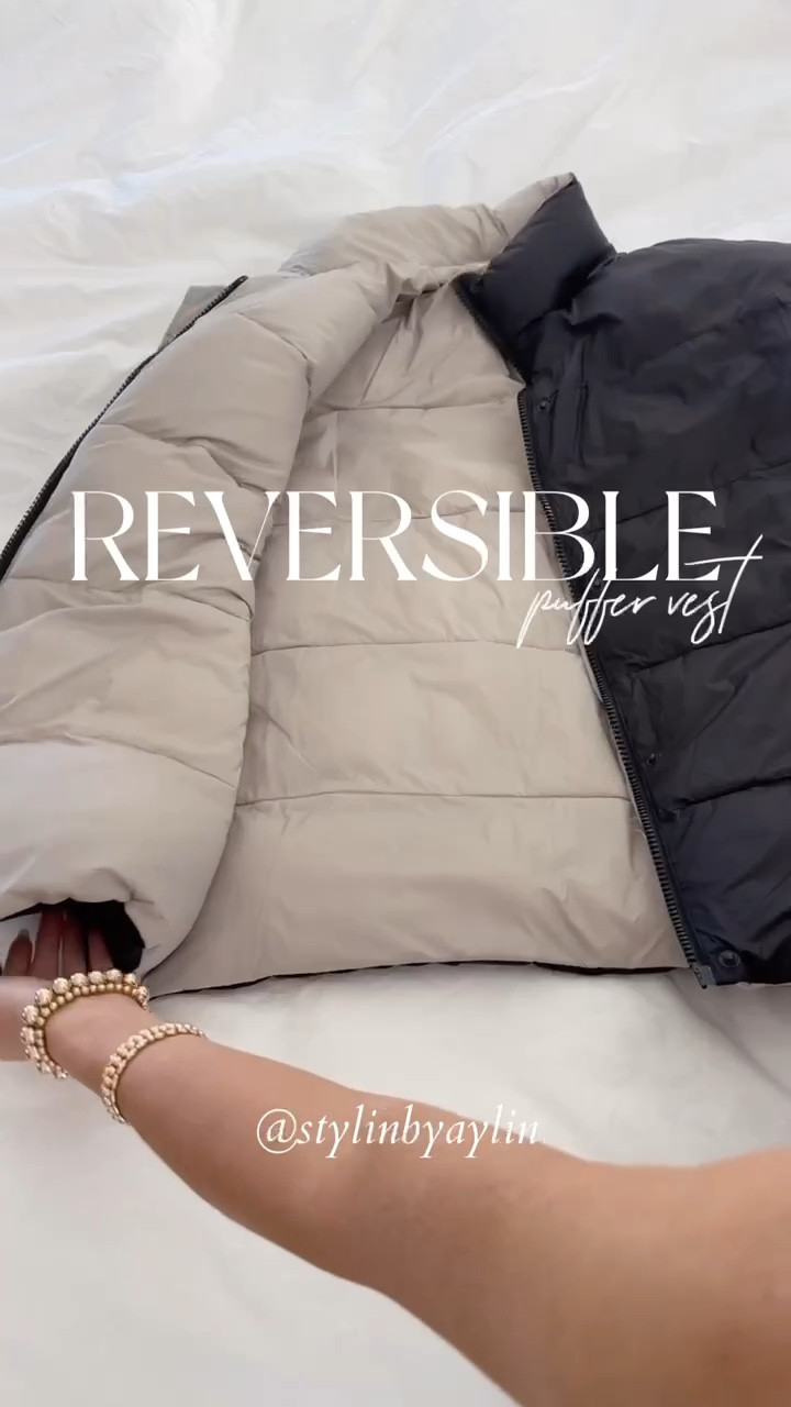Reversible puffer vest. I'm just shy of 5-7" wearing the size XS and size 4 leggings.
Linking other puffer vest options to help you recreate this look, StylinByAylin

#LTKSeasonal #LTKfindsunder100 #LTKstyletip