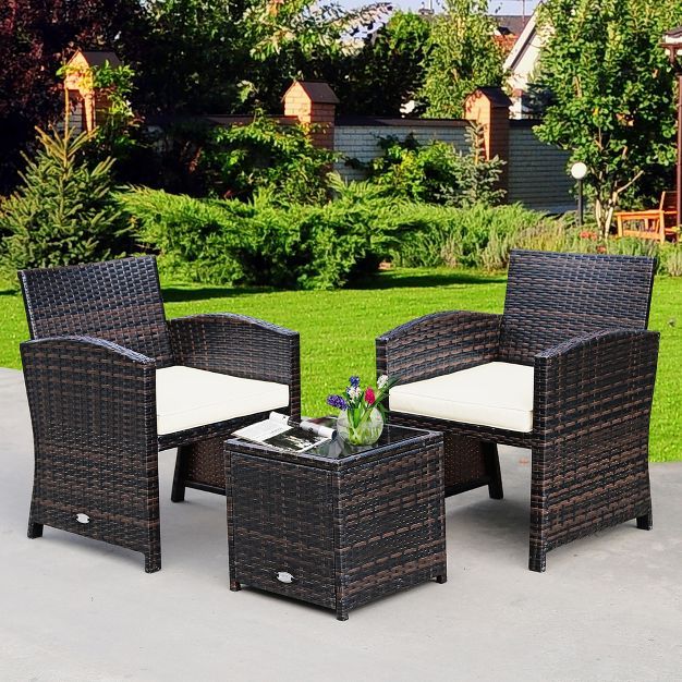 Costway 3PCS Patio Rattan Wicker Furniture Cushion Sofa Coffee Table | Target