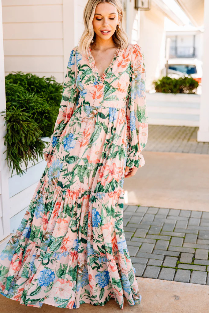 Let's Go Back Peach Pink Floral Maxi Dress | The Mint Julep Boutique