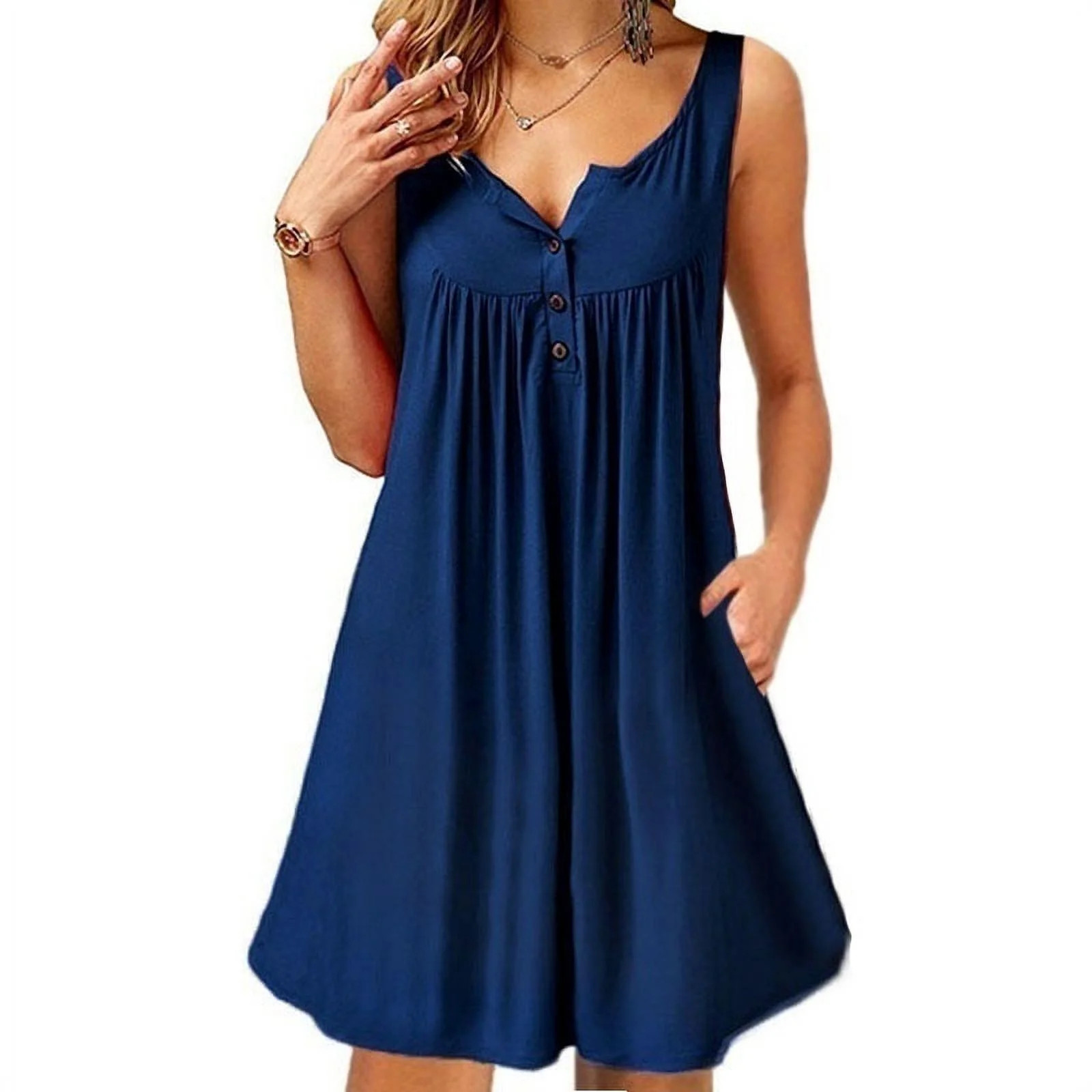 Womens Summer Casual Beach Wear Sleeveless Dresses Off Shoulder Loose V Neck Tank Tops Dress | Walmart (US)