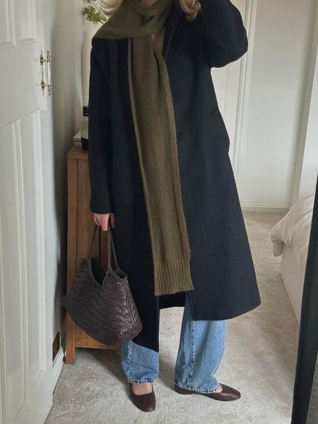 Charli, Superdry, Madewell, Arket, Dragon diffusion, H&m, Luisaviaroma, transitional outfit, transitional style, wool coat, black coat, knit cardigan, khaki cardigan, wide leg jeans, brown leather flats, ballet flats, woven tote, basket bag, outfit ideas, style inspiration 

#LTKeurope #LTKstyletip #LTKSeasonal